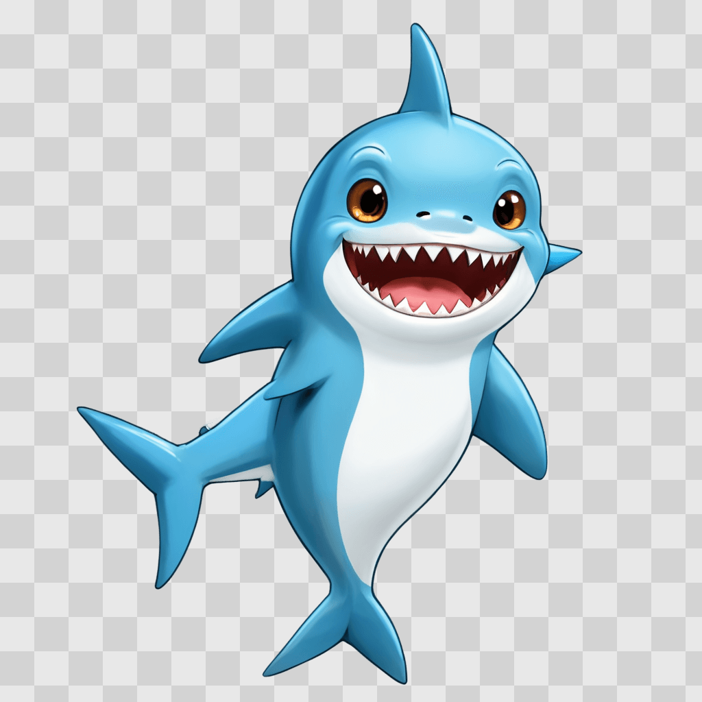 kawaii cute shark drawing A cartoon shark with a smile on its face