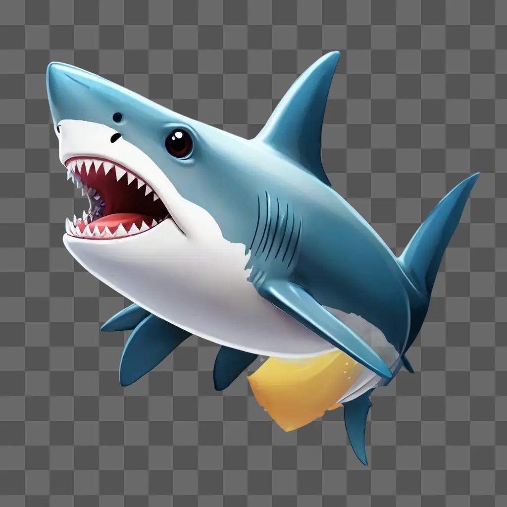 kawaii cute shark drawing A cartoon shark with a yellow tail and a mouth full of teeth