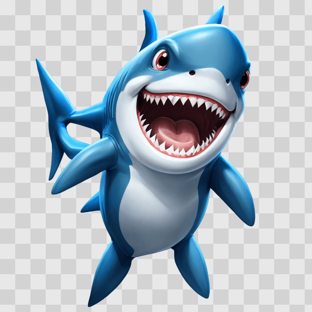 kawaii cute shark drawing A cartoon shark with big teeth and a big smile