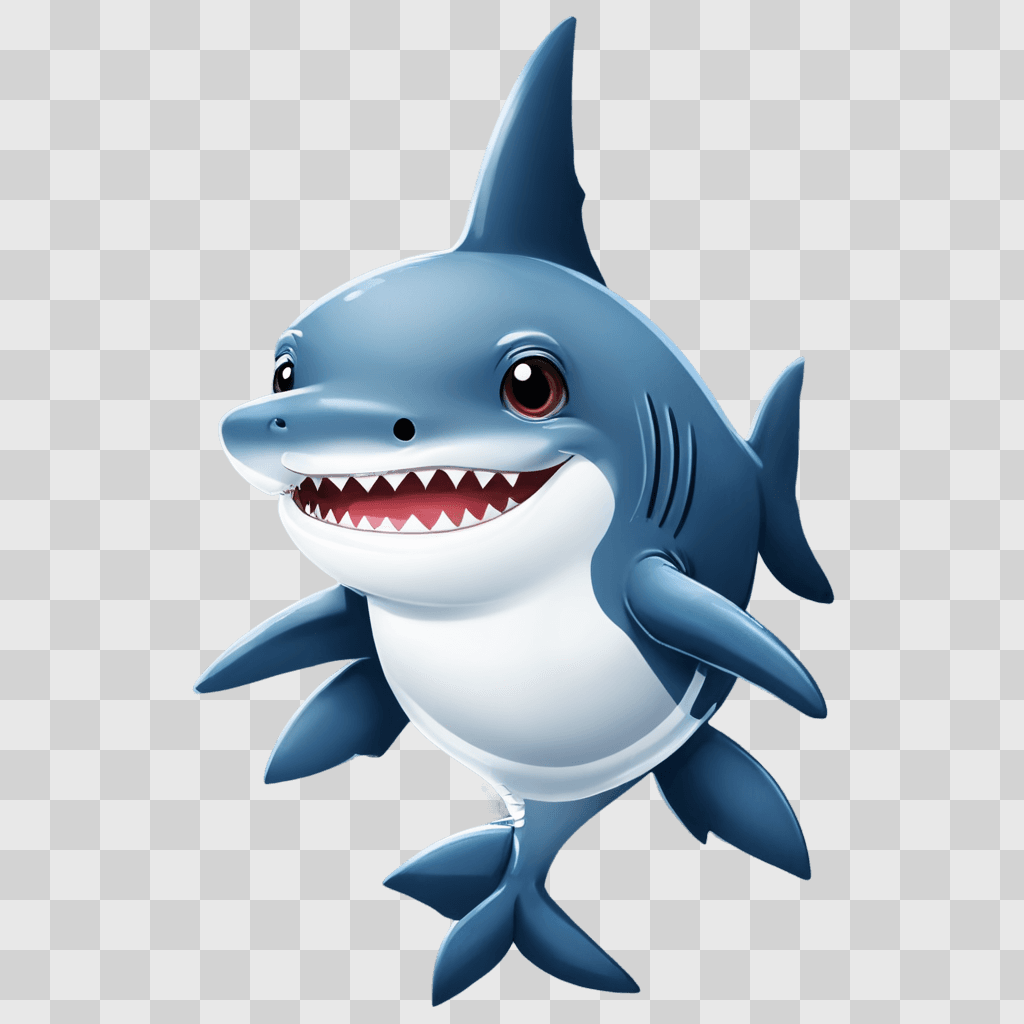 kawaii cute shark drawing A cartoon shark with big teeth and a big smile