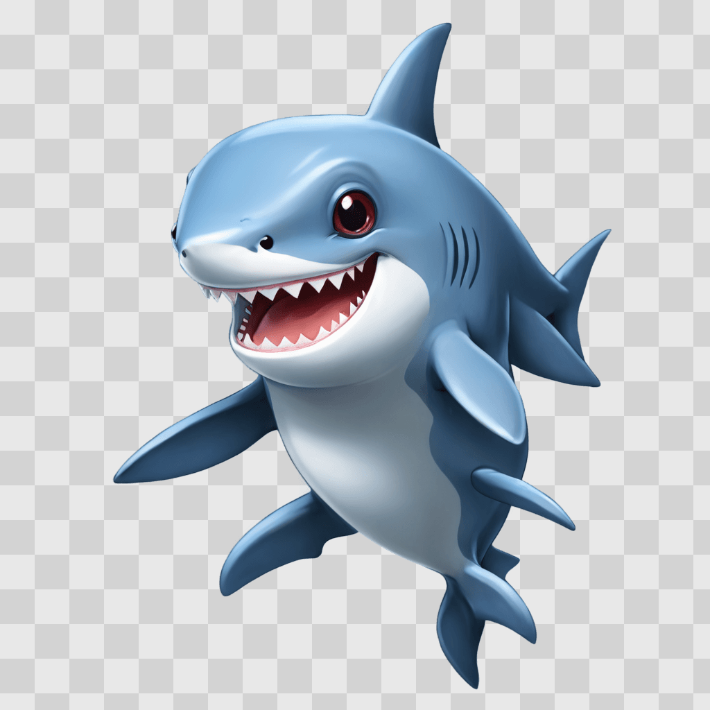 kawaii cute shark drawing A cartoon shark with big teeth and red eyes