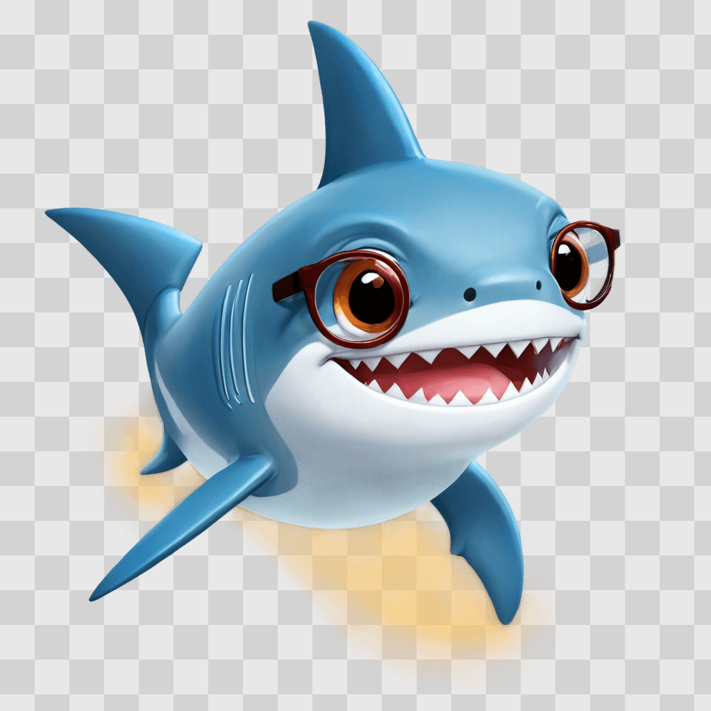 kawaii cute shark drawing A cartoon shark with glasses and an orange glow