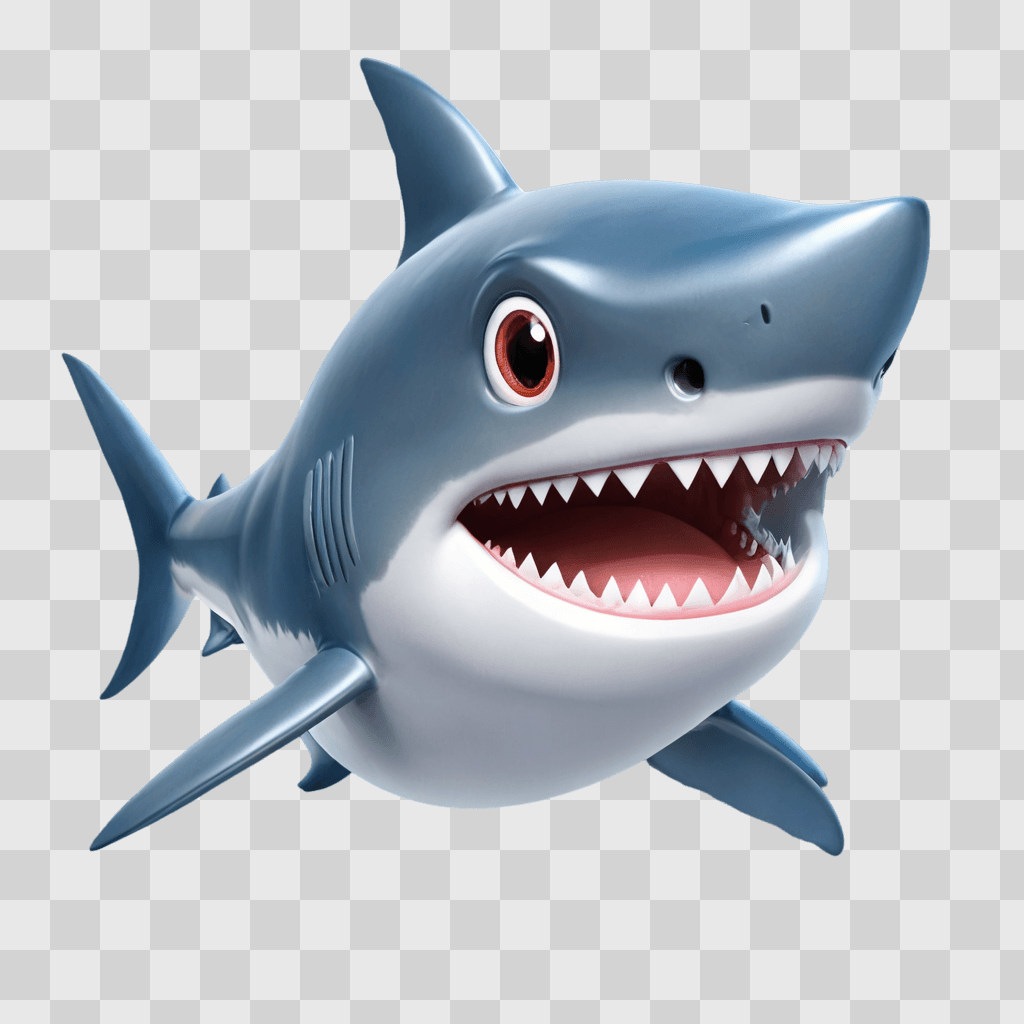 kawaii cute shark drawing A cute shark with red eyes and big teeth