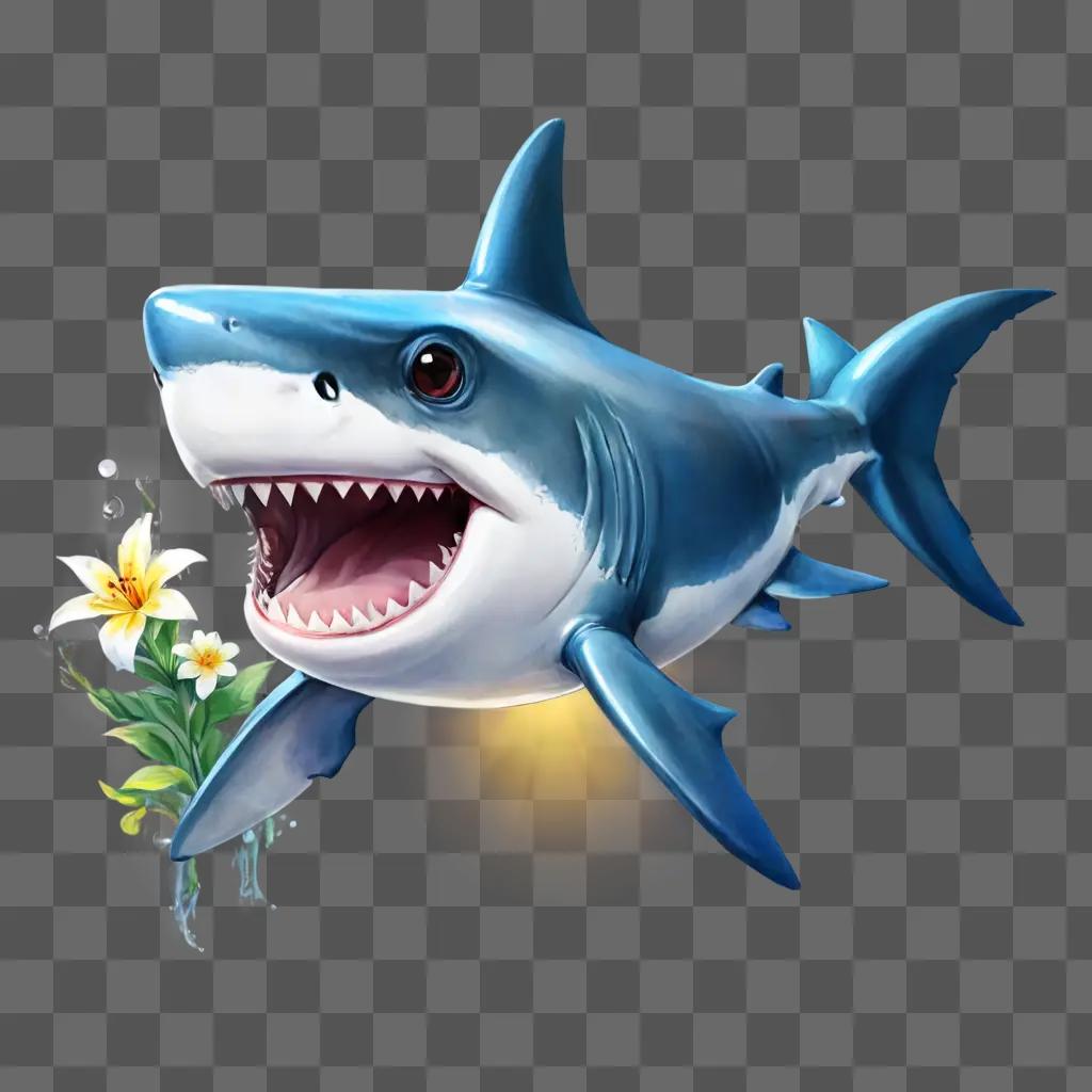 kawaii cute shark drawing A shark is smiling at a flower