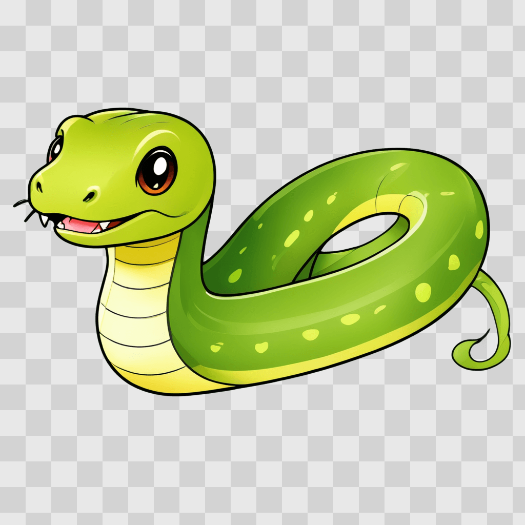 kawaii cute snake drawing A cartoon snake is shown on a green background