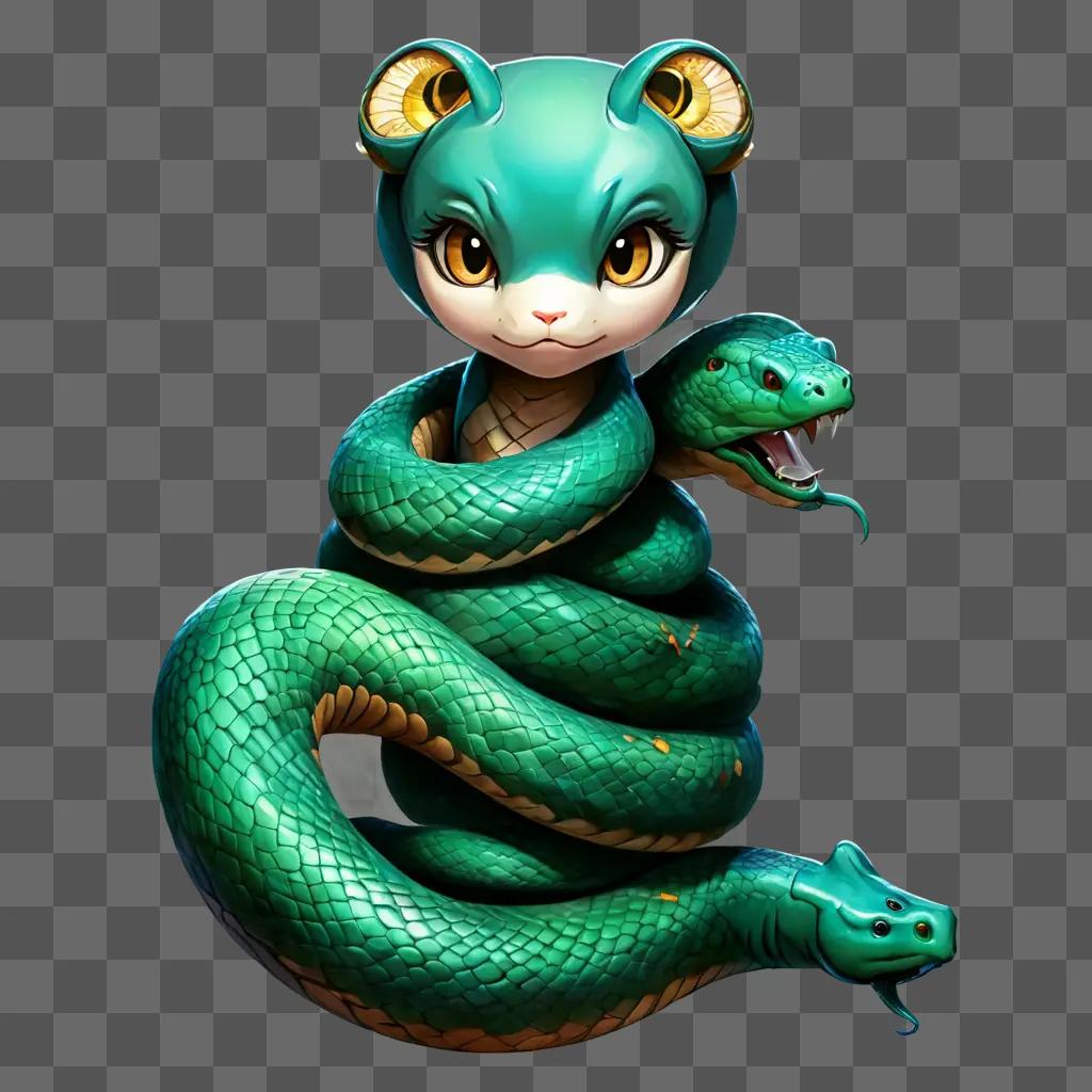 kawaii cute snake drawing A cartoon snake with green eyes and a green head