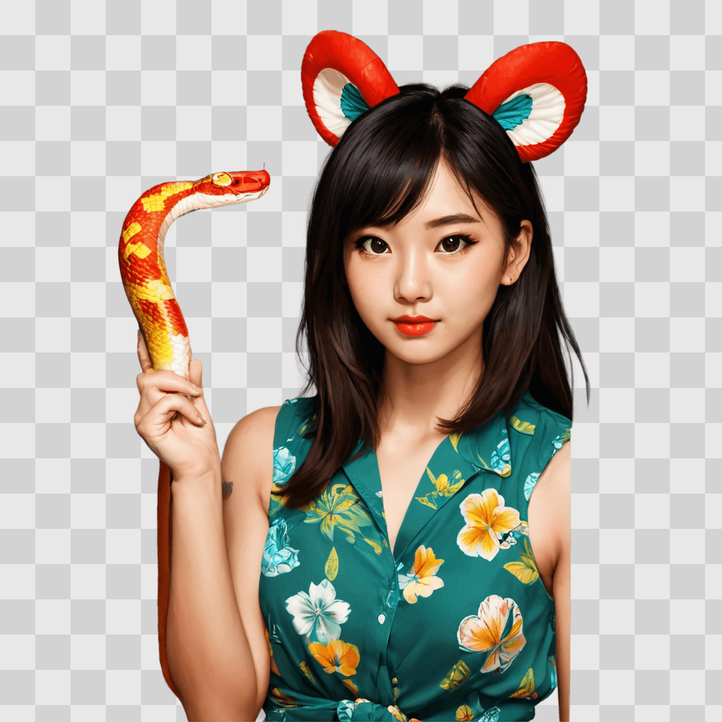 kawaii cute snake drawing A girl with snake and flower headgear