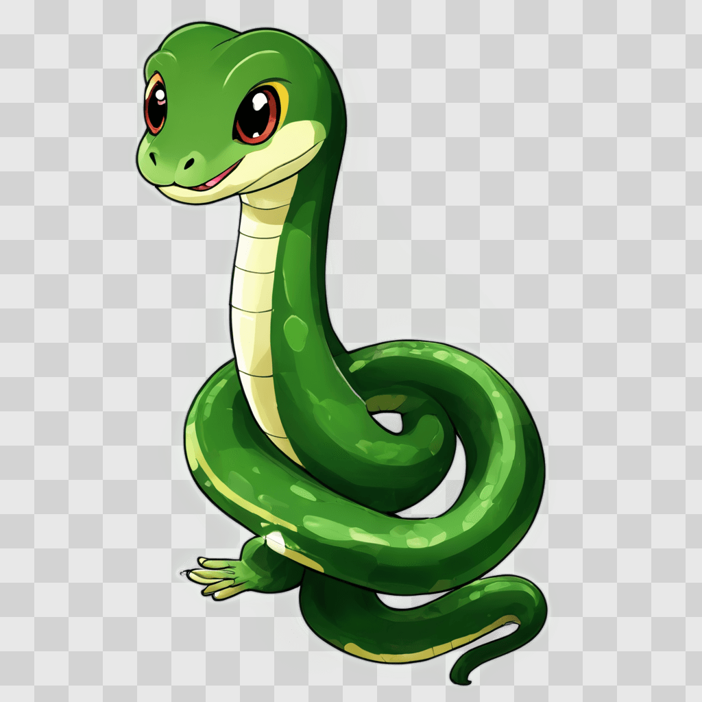 kawaii cute snake drawing A green snake is shown in the image