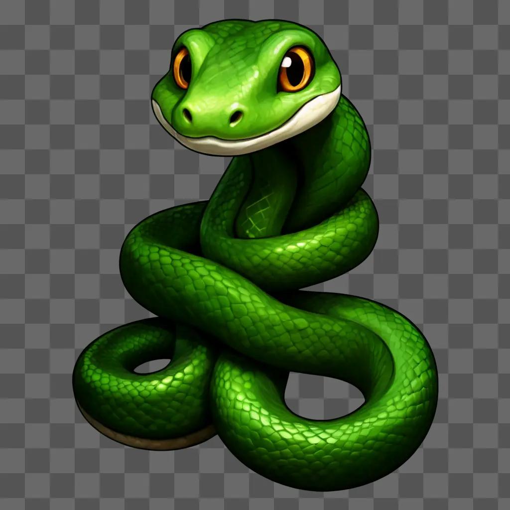 kawaii cute snake drawing A green snake with a green background