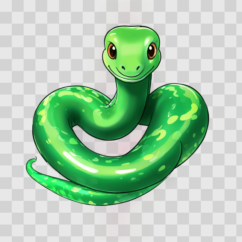 kawaii cute snake drawing A green snake with a pink background