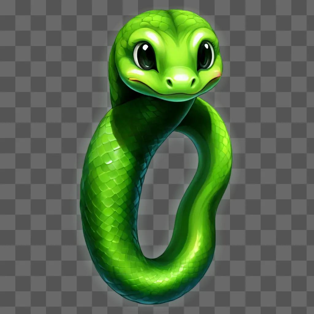 kawaii cute snake drawing A green snake with a white glow around its head