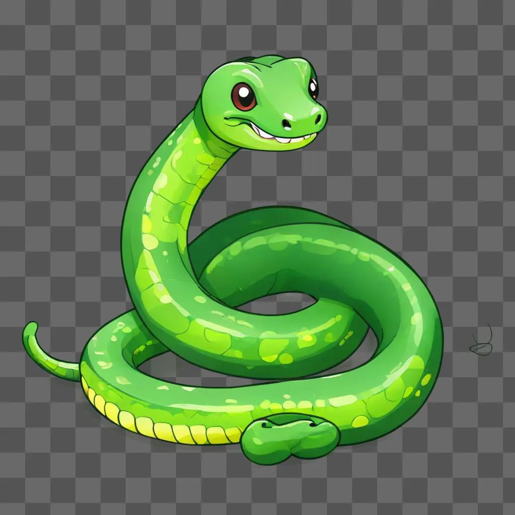 kawaii cute snake drawing A green snake with a yellow and green head and a green body