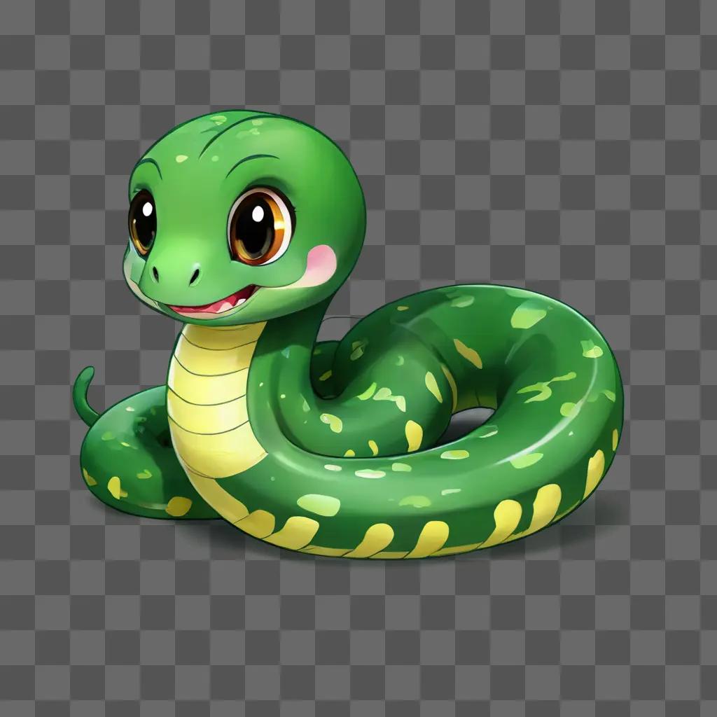 kawaii cute snake drawing A green snake with a yellow and white pattern on its body