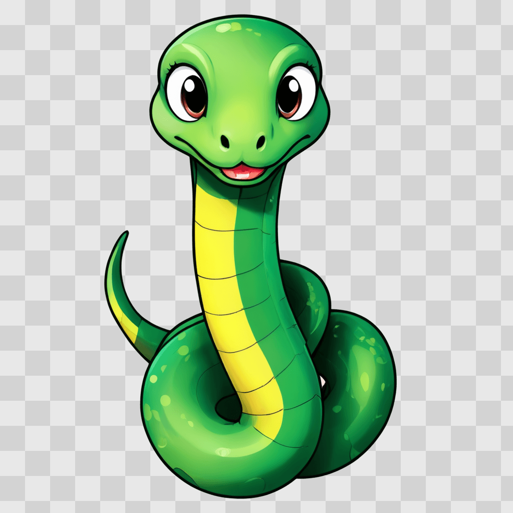 kawaii cute snake drawing A green snake with a yellow belly and a smiling mouth