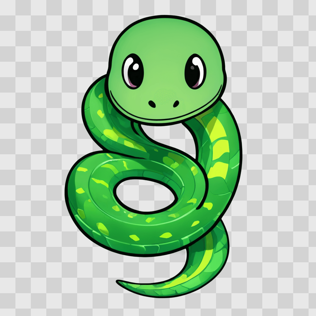 kawaii cute snake drawing A green snake with a yellow tail