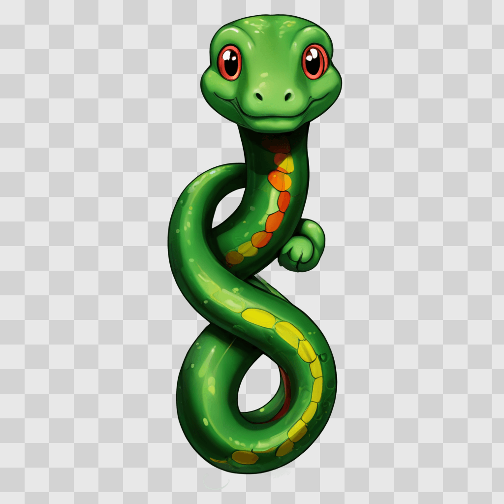 kawaii cute snake drawing A green snake with red eyes and yellow spots