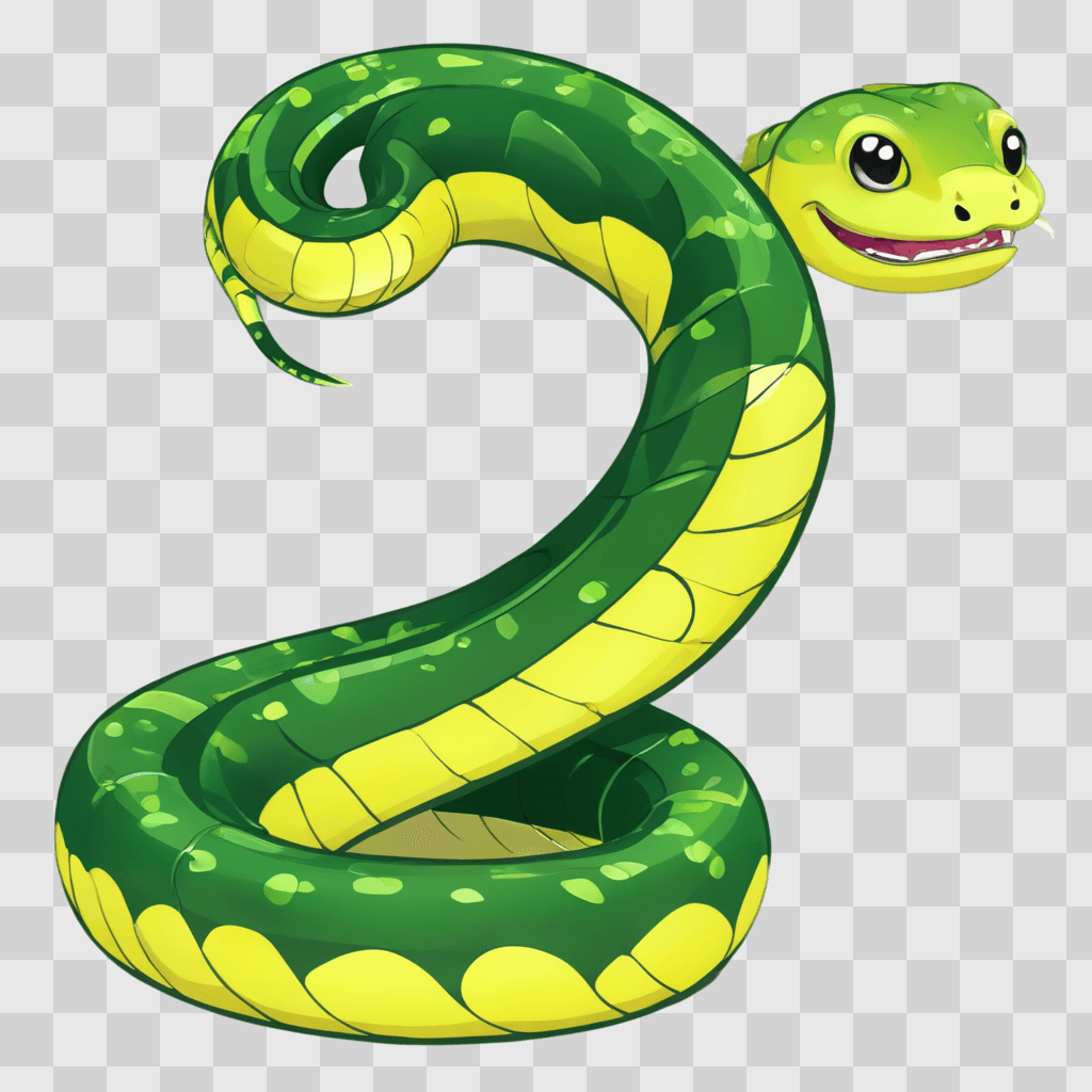 kawaii cute snake drawing Green and yellow snake on a green background