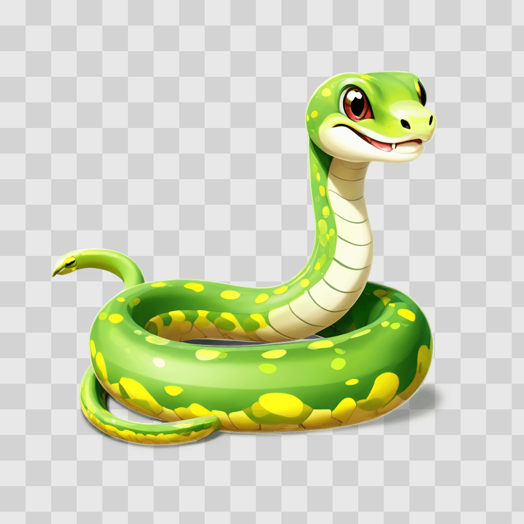 kawaii cute snake drawing Green and yellow snake with a smiling mouth