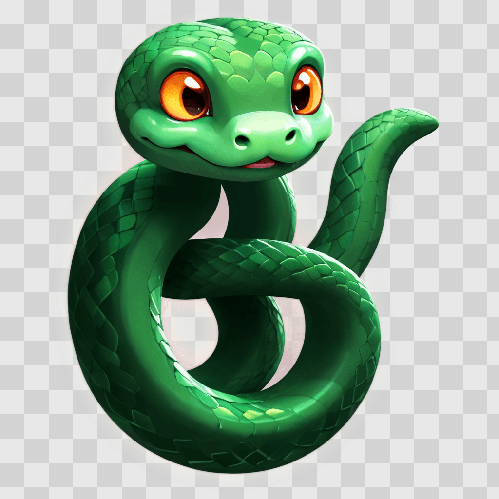 kawaii cute snake drawing Green snake with glowing eyes on a green background