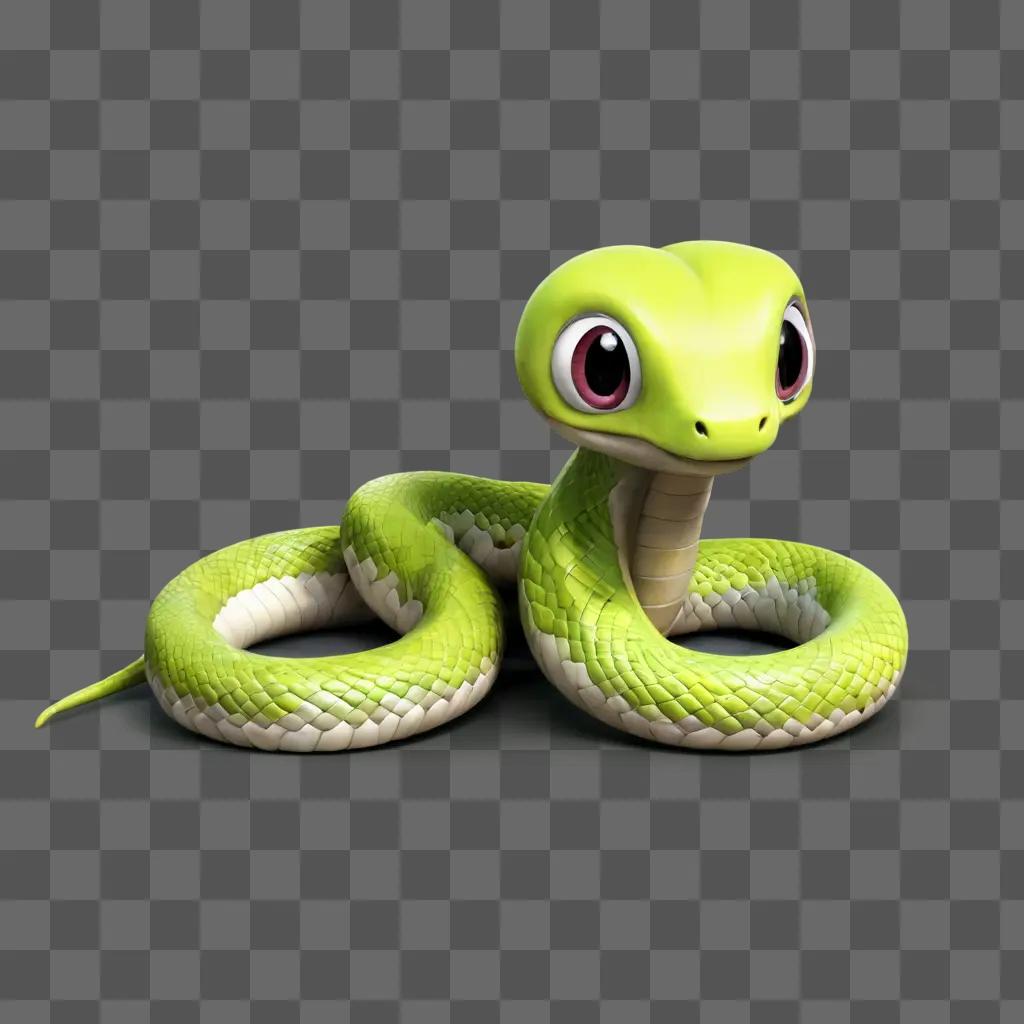 kawaii cute snake drawing Green snake with pink eyes and purple lips