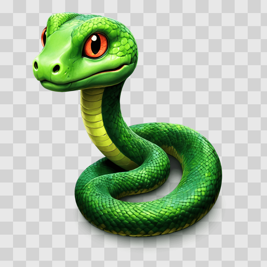 kawaii cute snake drawing Green snake with red eyes on a green background