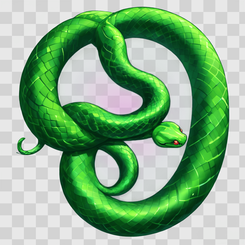 kawaii cute snake drawing Green snake with red eyes wrapped around itself