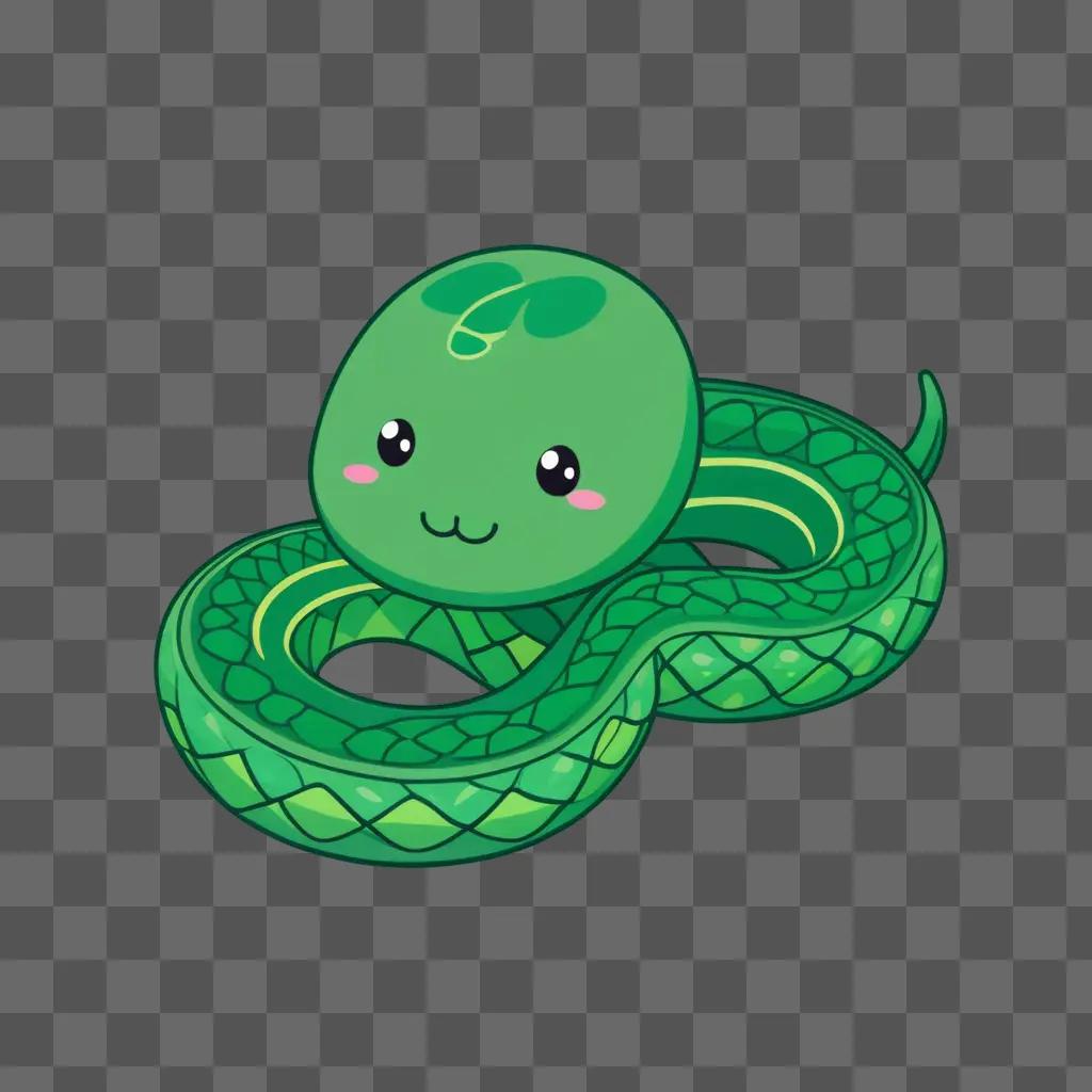 kawaii cute snake drawing on a green background