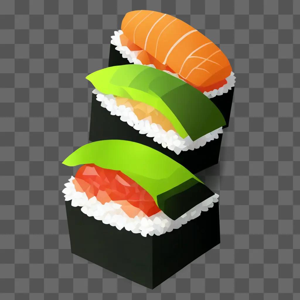 kawaii cute sushi drawing A 3D rendering of sushi with different fillings