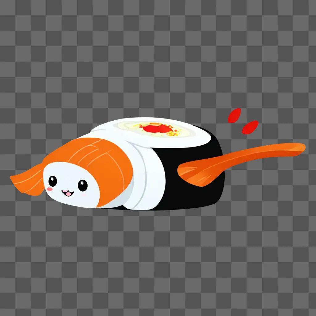 kawaii cute sushi drawing A cartoon cat sushi with a face