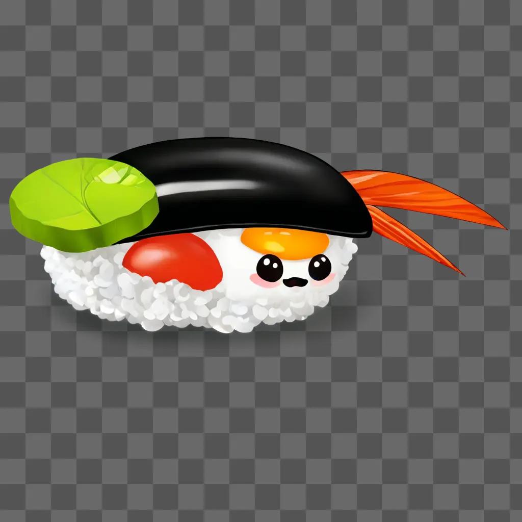 kawaii cute sushi drawing A cartoon sushi roll with a cucumber on top