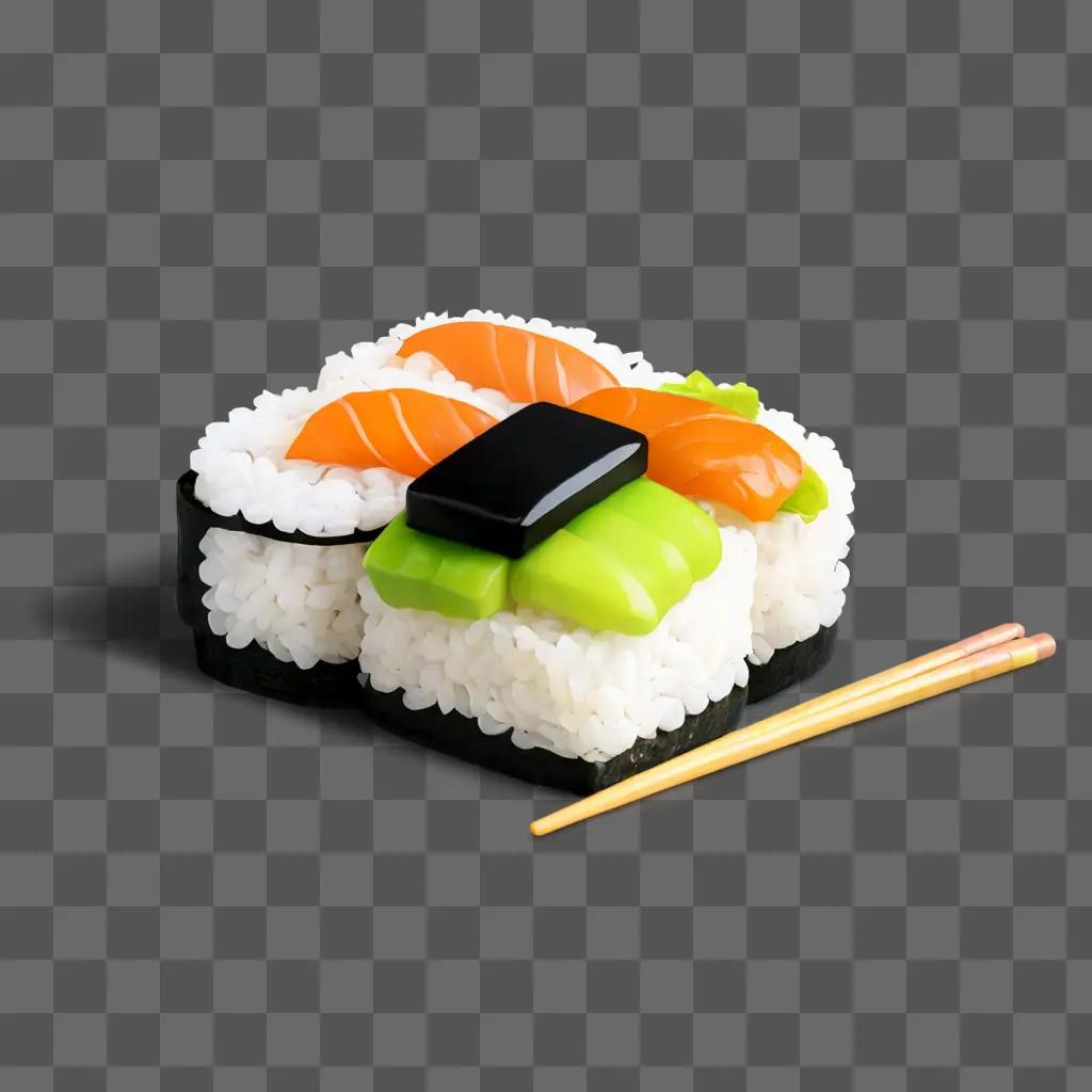 kawaii cute sushi drawing A sushi roll with green and orange vegetables