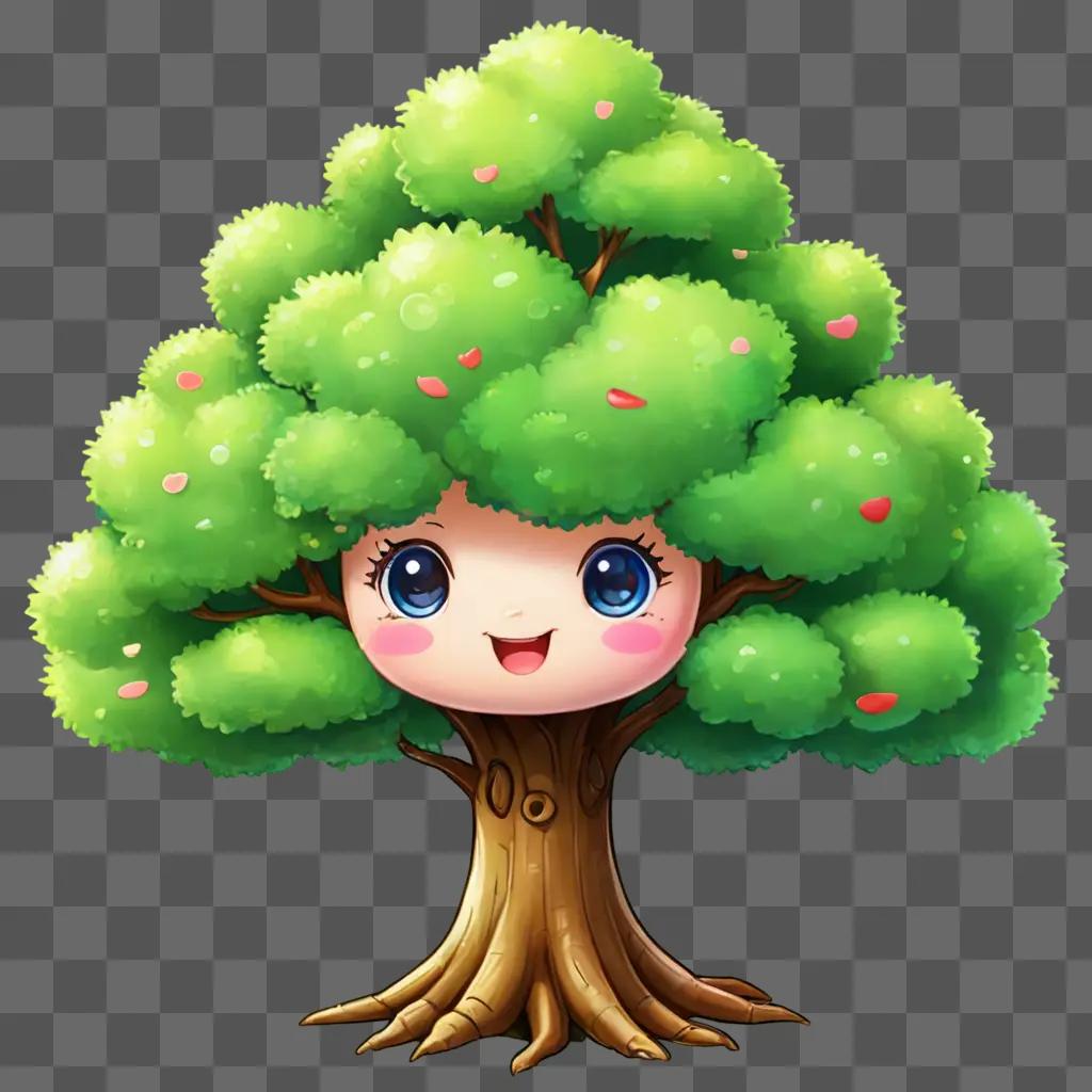 kawaii cute tree drawing A cute cartoon tree with flowers