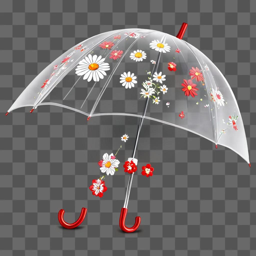 kawaii cute umbrella drawing A clear umbrella with flowers on it