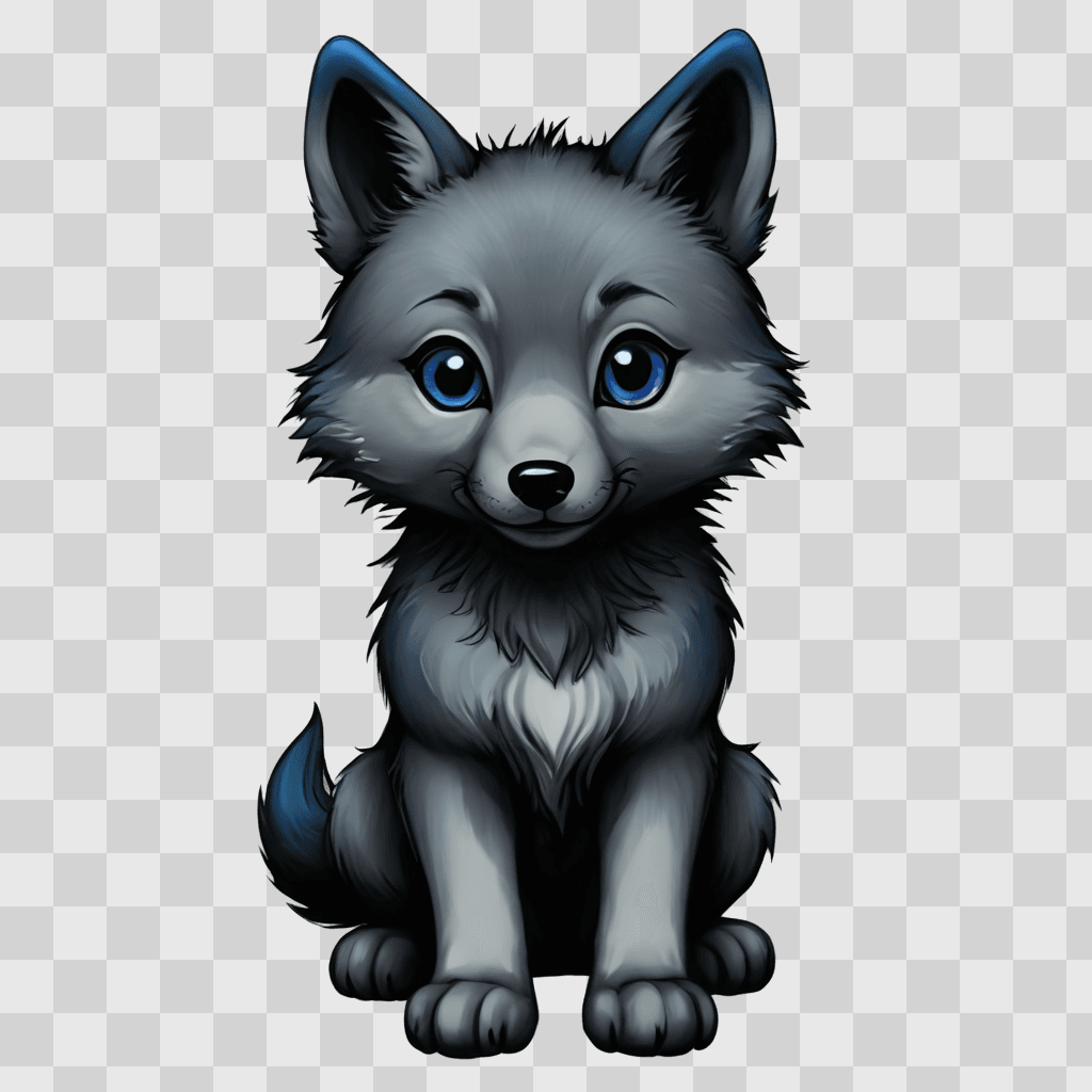 kawaii cute wolf drawing A cute grey wolf with blue eyes and a black nose