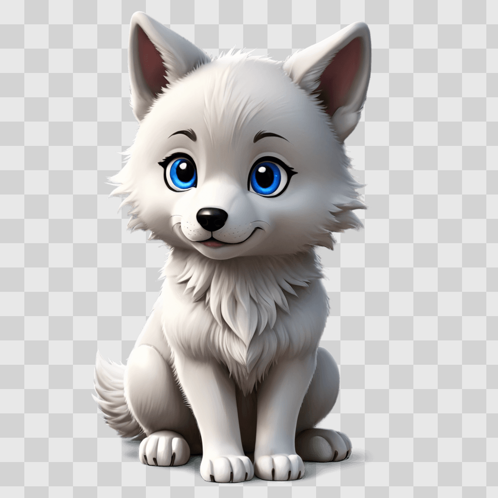 kawaii cute wolf drawing A white cartoon dog with blue eyes