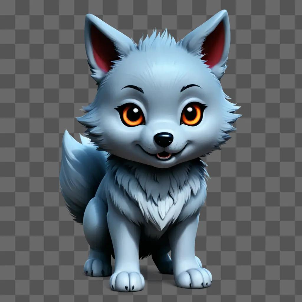 kawaii cute wolf drawing A white wolf with orange eyes and large ears