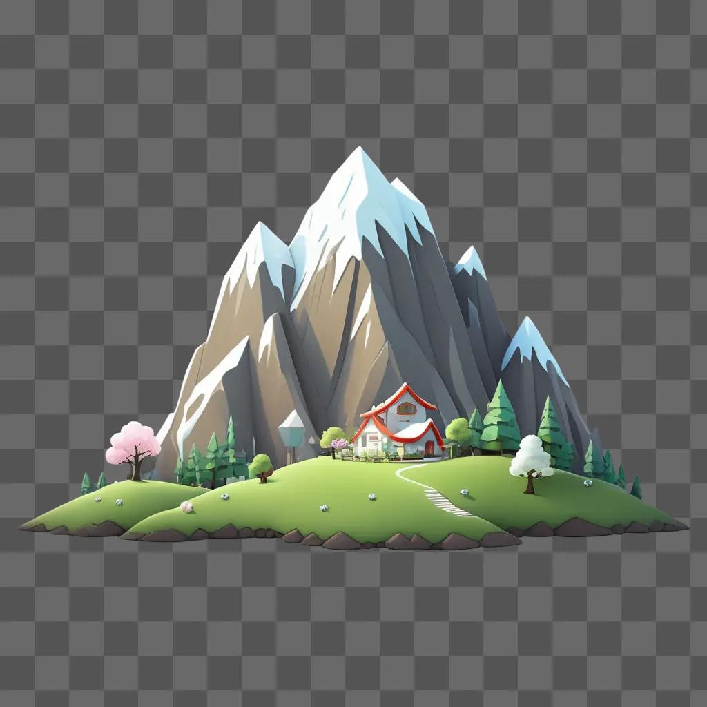 kawaii drawing of a cute mountain with houses