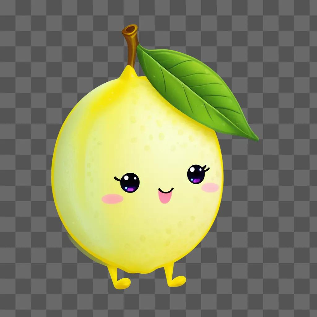 kawaii lemon drawing with a green background