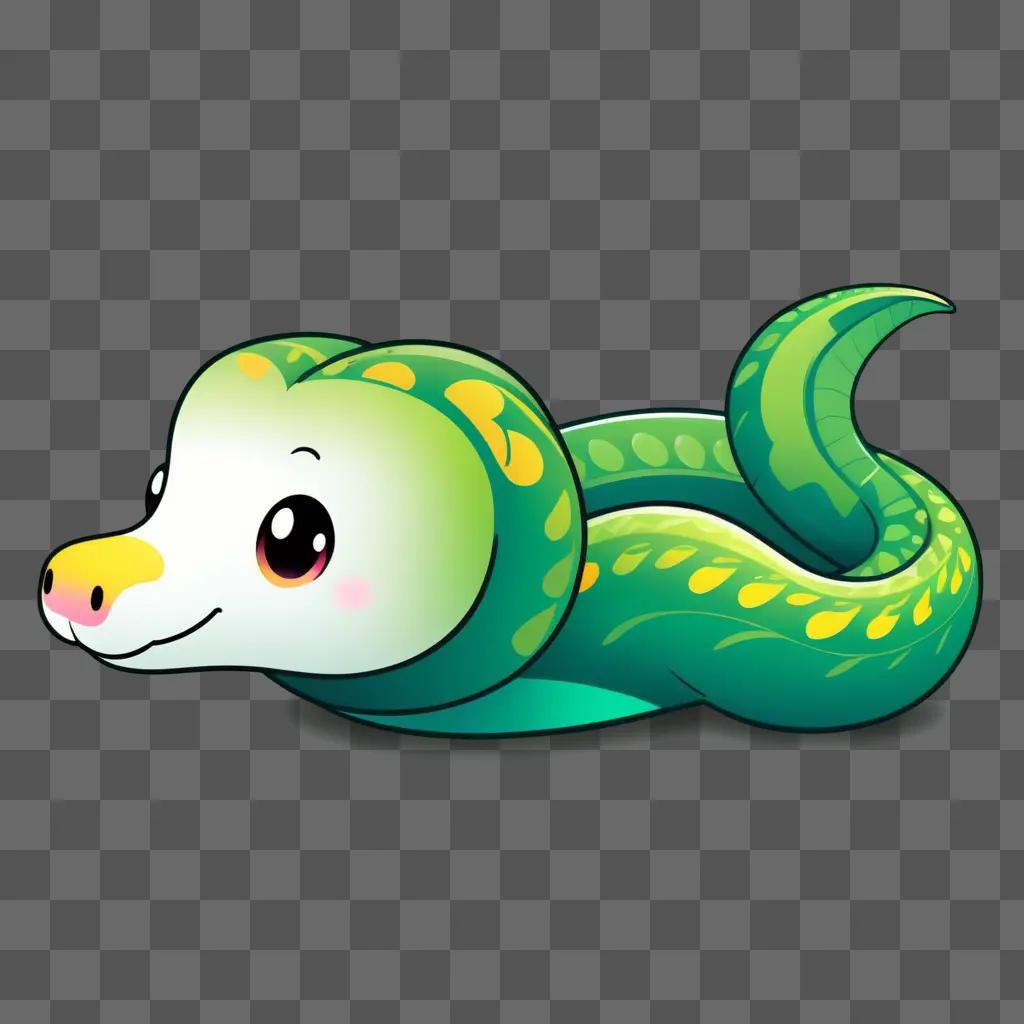 kawaii snake drawing with a green background