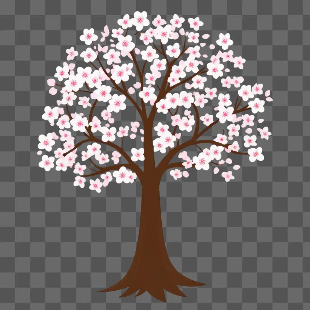 kawaii tree drawing of cherry blossoms