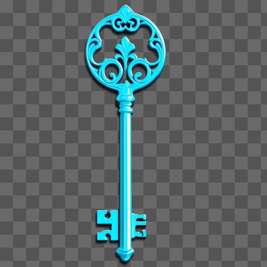 key with a floral design in a blue background