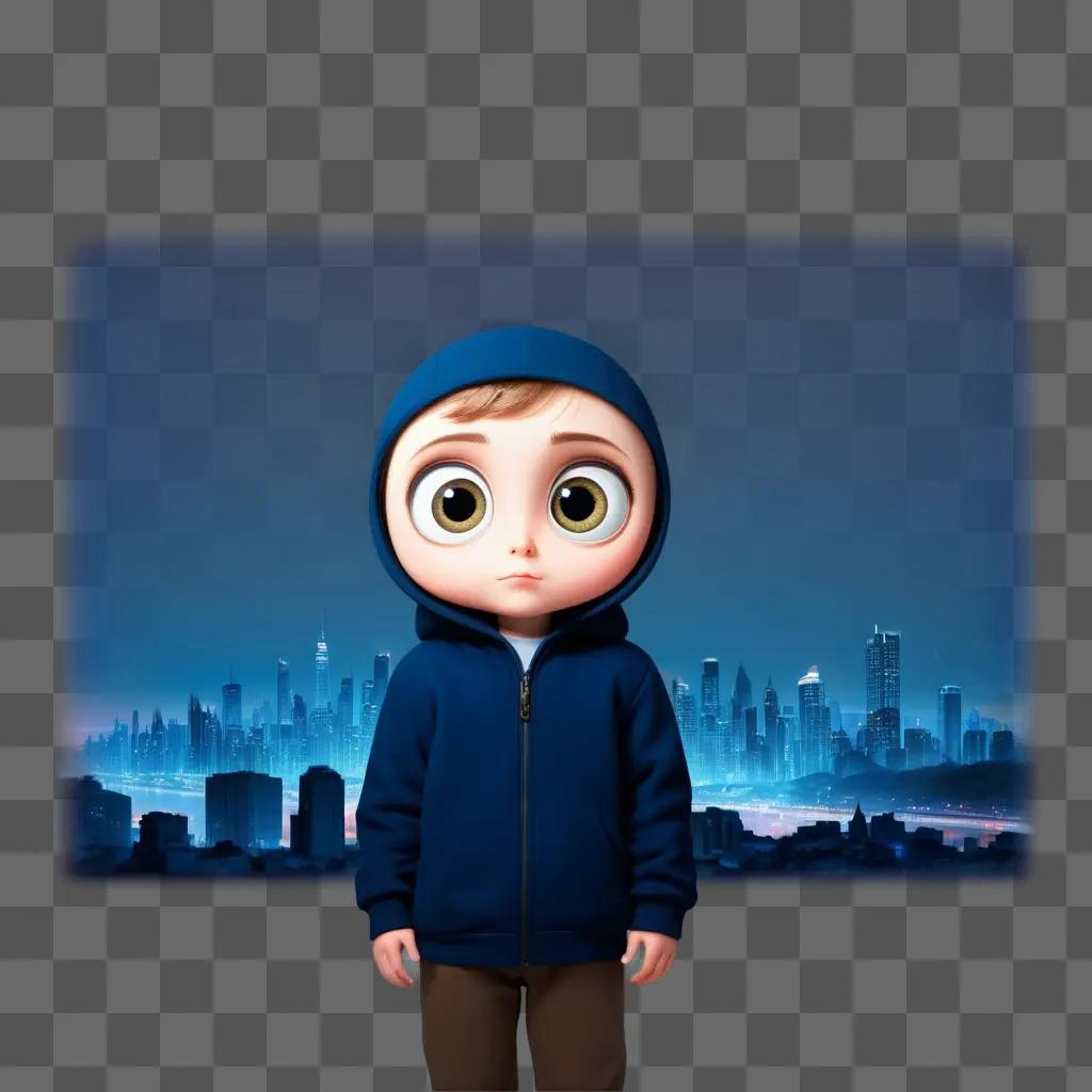 kid with big eyes in a blue jacket