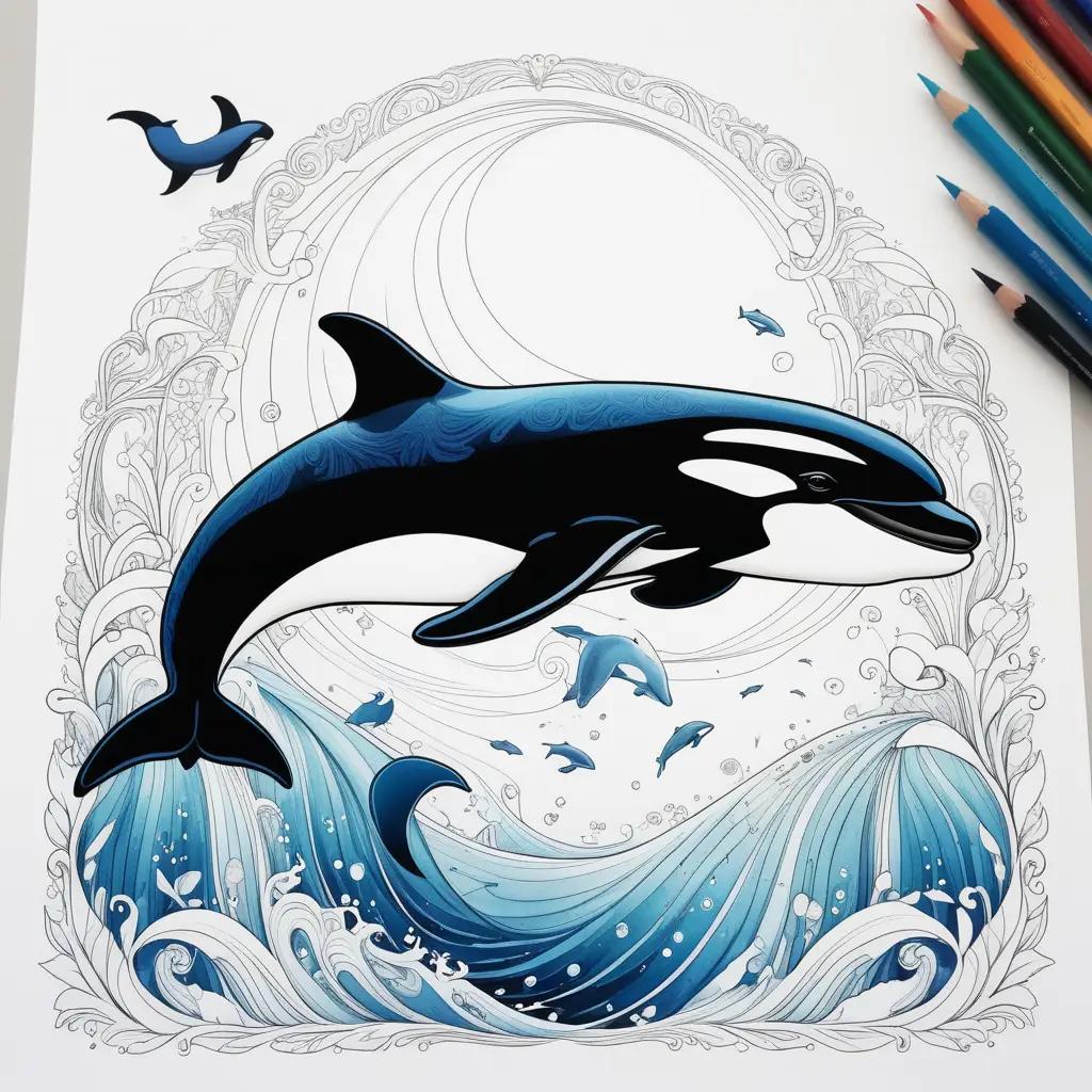 killer whale color page features an ocean scene with other creatures