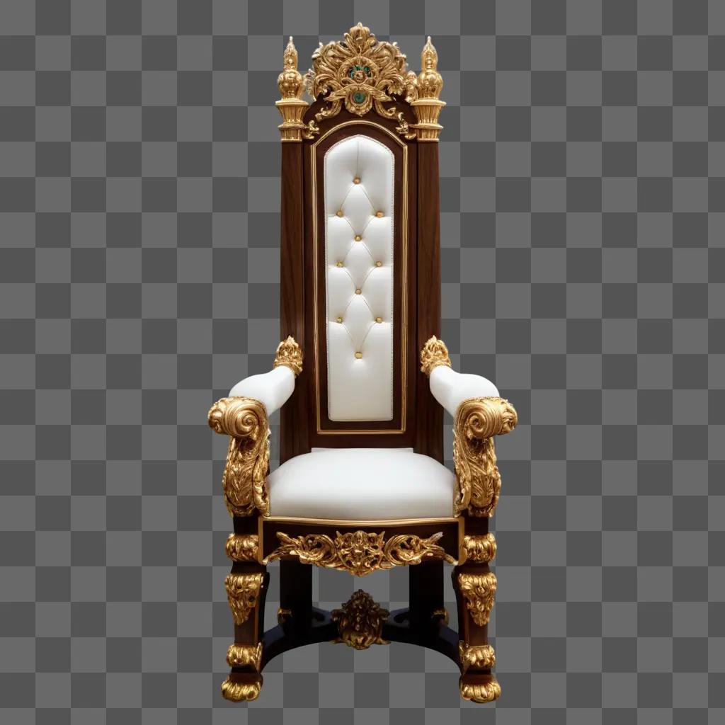 king chair with gold and white upholstery