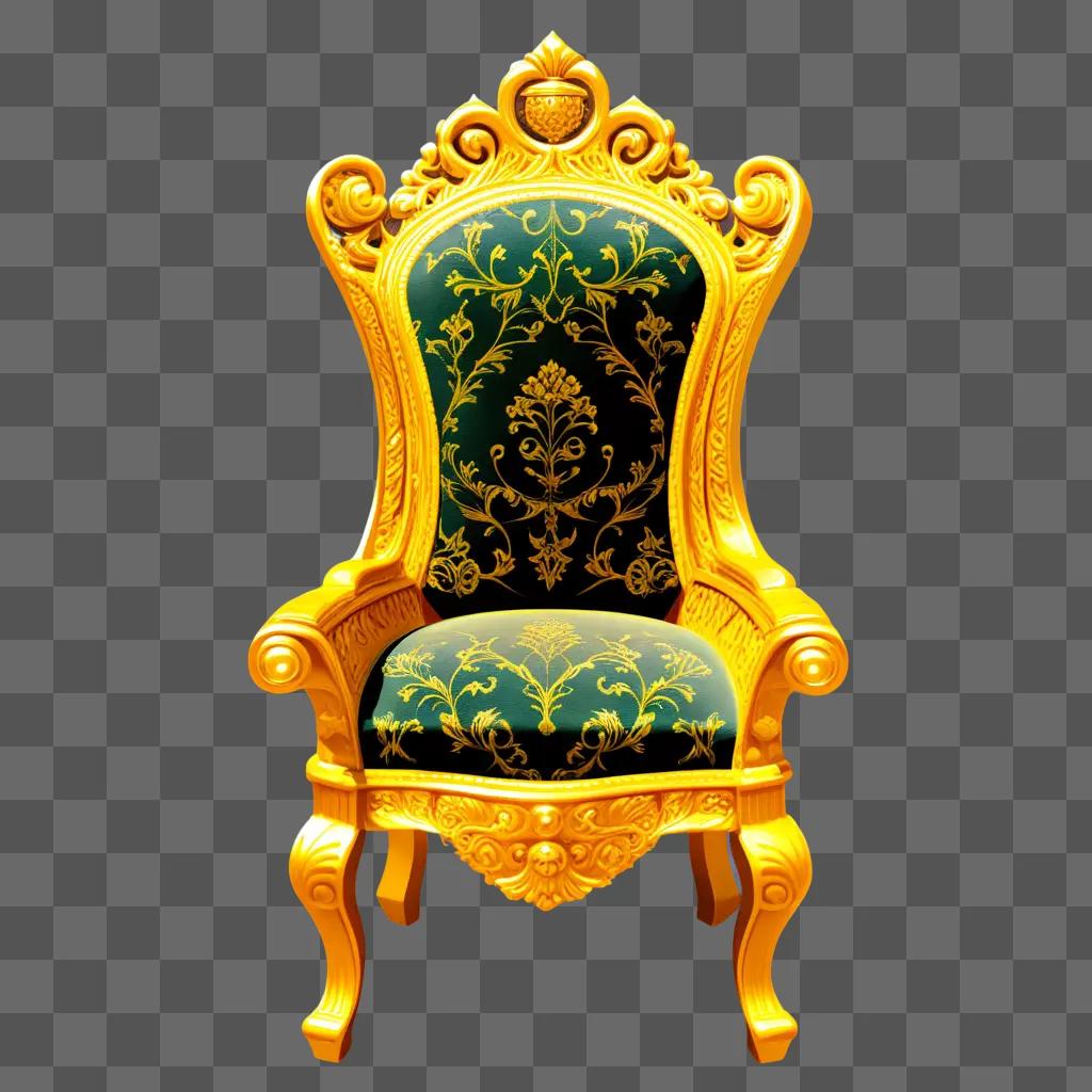 kings chair with gold and green upholstery