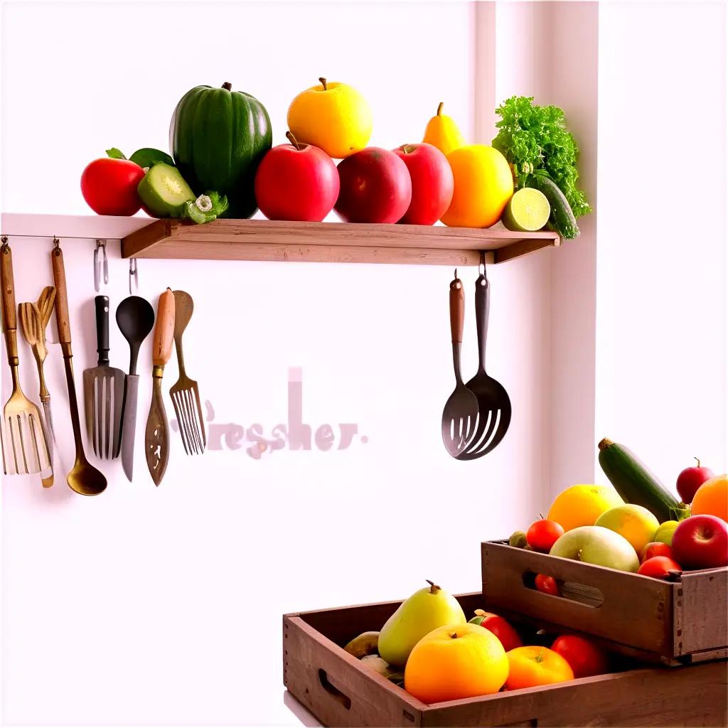 kitchen with a fruit and vegetable display