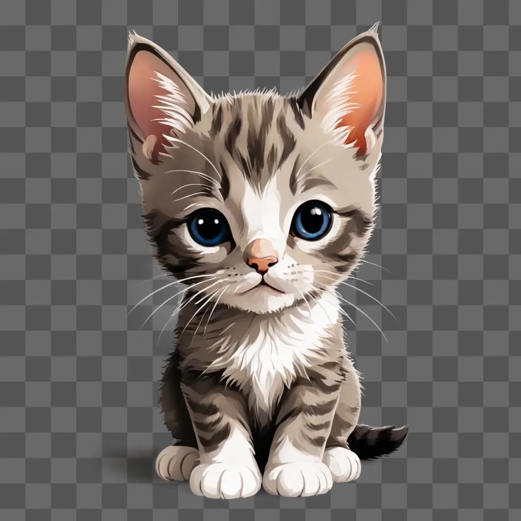 kitten clipart A cute cat with blue eyes sits on a beige background