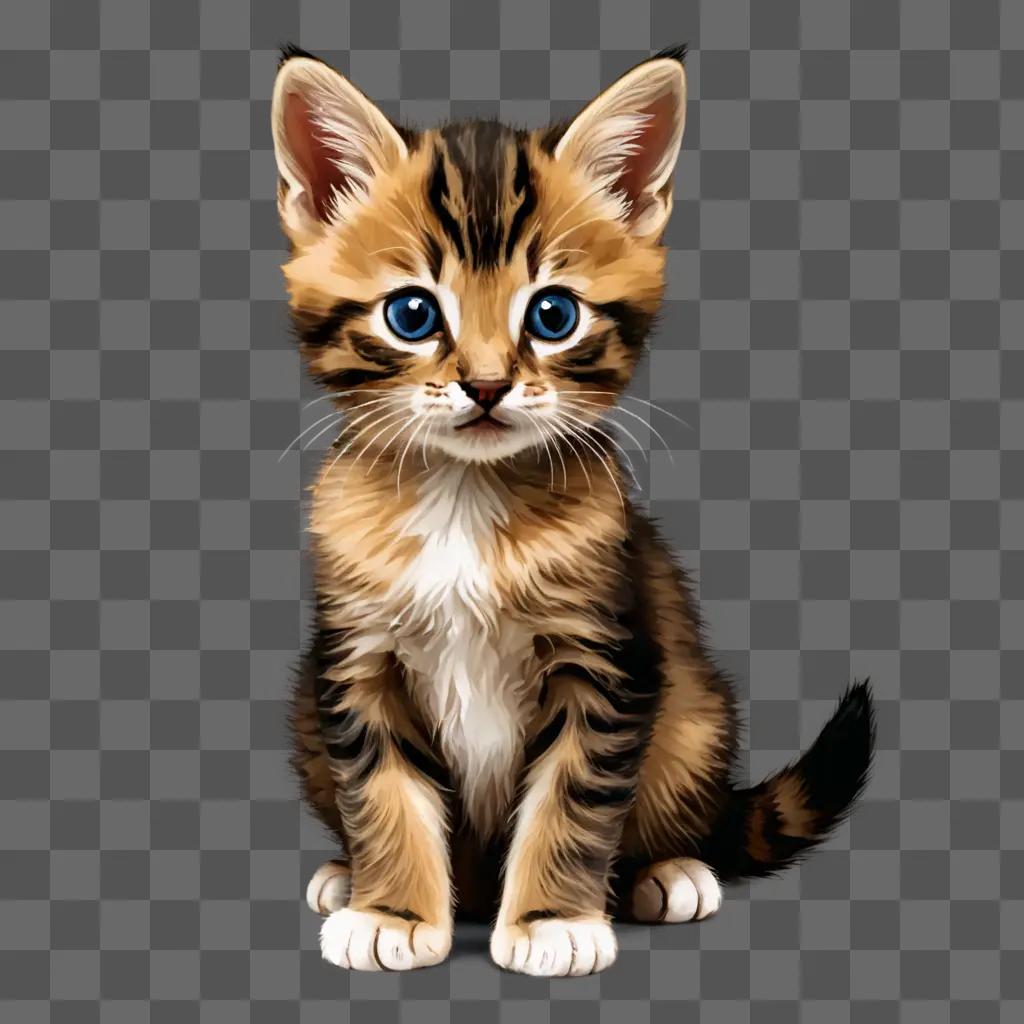 kitten clipart A kitten with blue eyes sits on a brown background