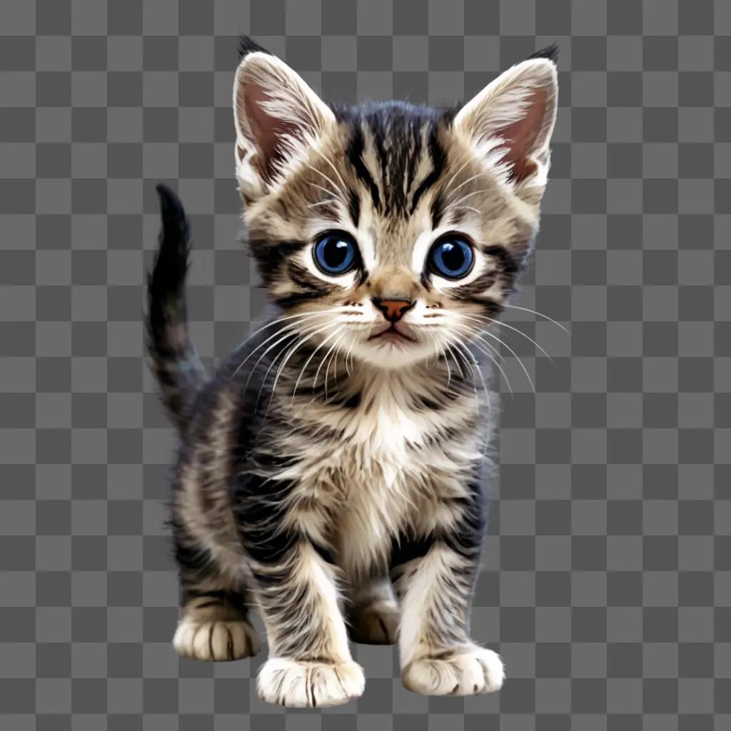 kitten clipart A small kitten with blue eyes stands on its hind legs