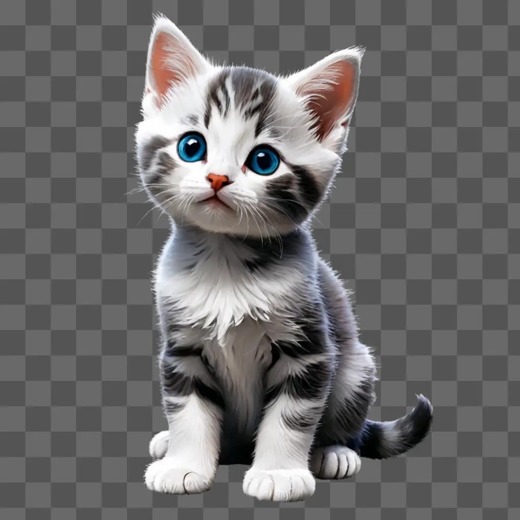 kitten clipart A white and gray kitten with blue eyes